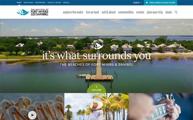 The Beaches of Fort Myers & Sanibel Island website homepage (desktop view)