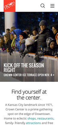 Crown Center website homepage (mobile view)
