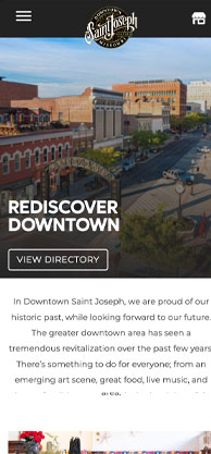 Downtown St. Joseph, Missouri website homepage (mobile view)