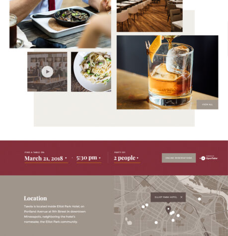 The Elliot Park Hotel website – dining (desktop view)