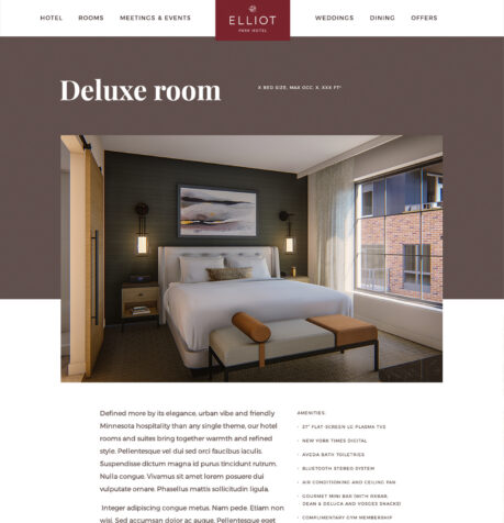 The Elliot Park Hotel website – room (desktop view)